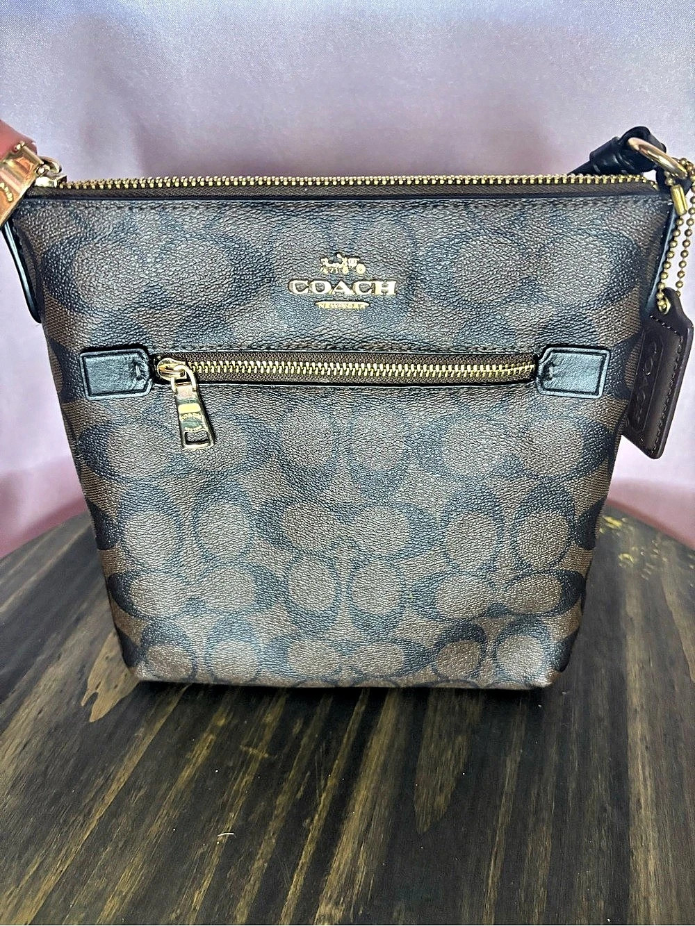 Coach Signature Canvas Crossbody Bag in Brown & Black